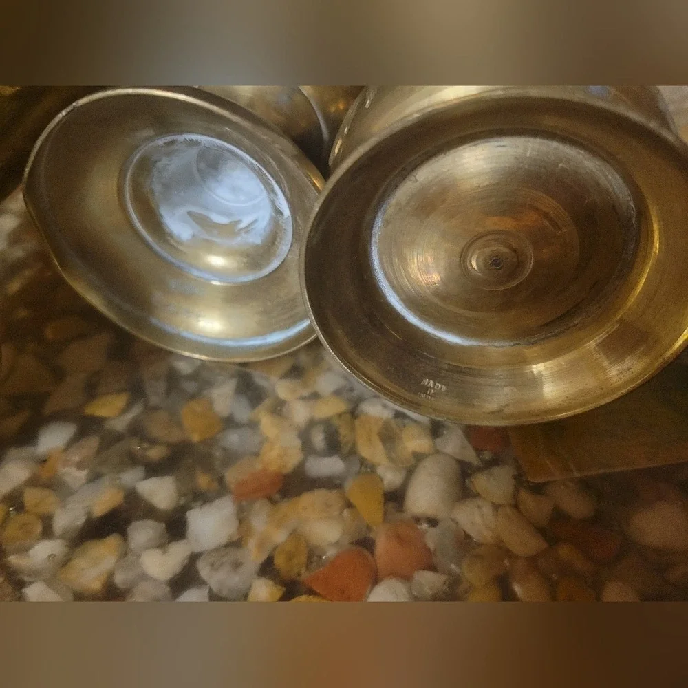 set‎ of 3 brass vase etched ingraved handcrafted India 12